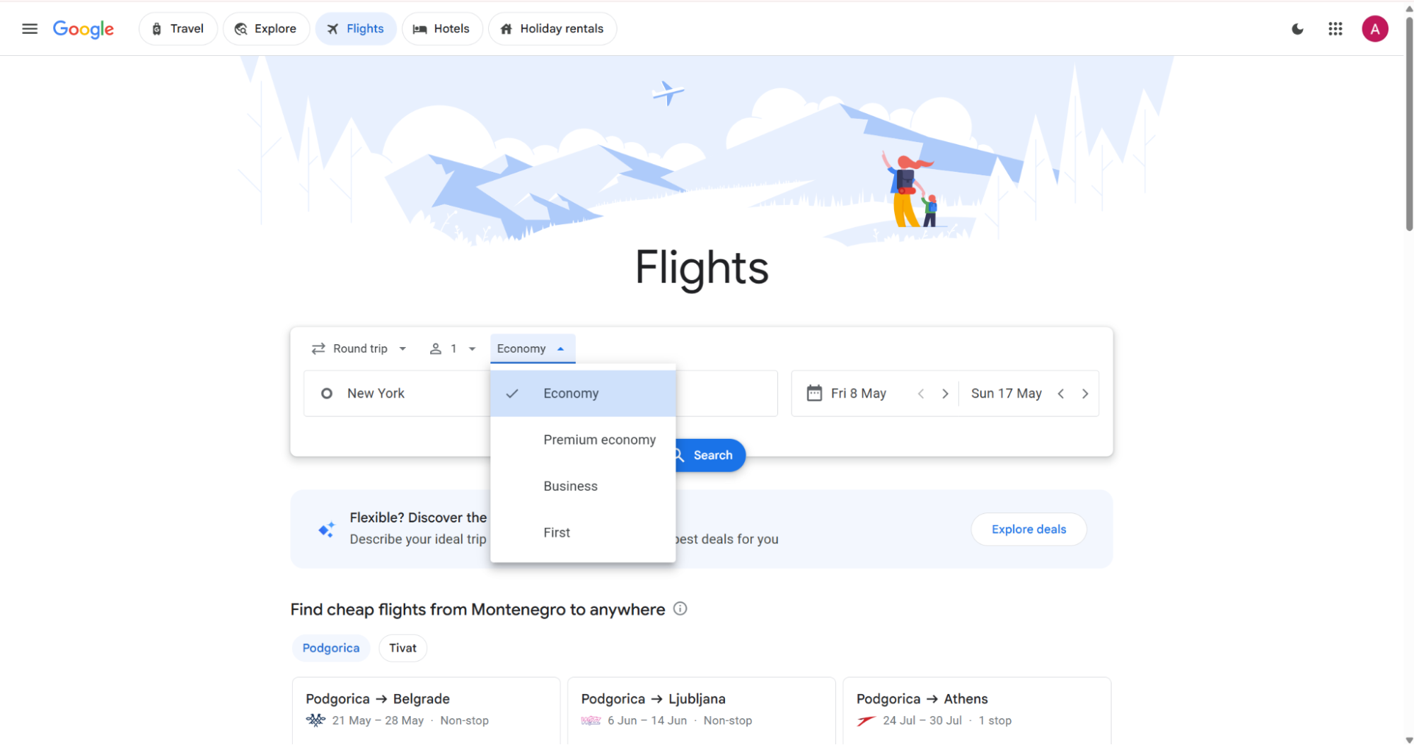 Google Flights passenger selector with Adults row highlighted
