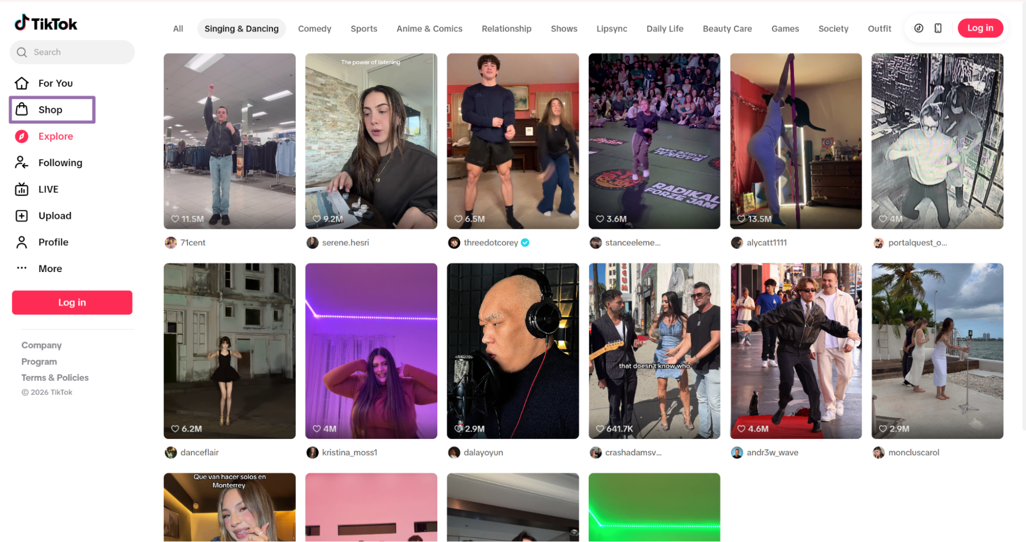 TikTok Explore page Shop link highlighted to find a seller